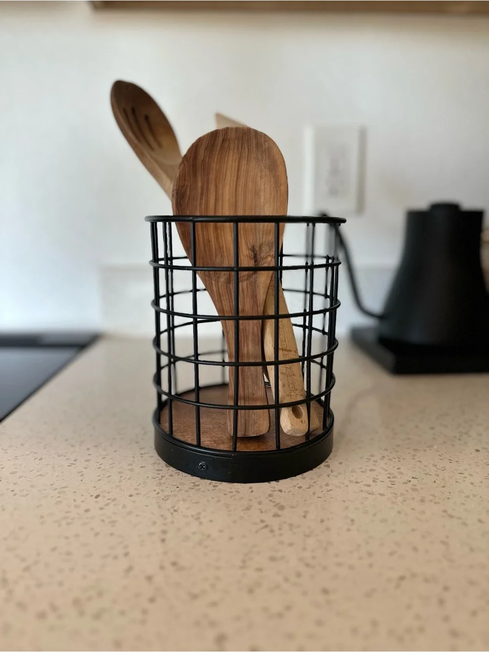 Threshold target Black Wire Utensil Holder with Wooden Base and Spoons